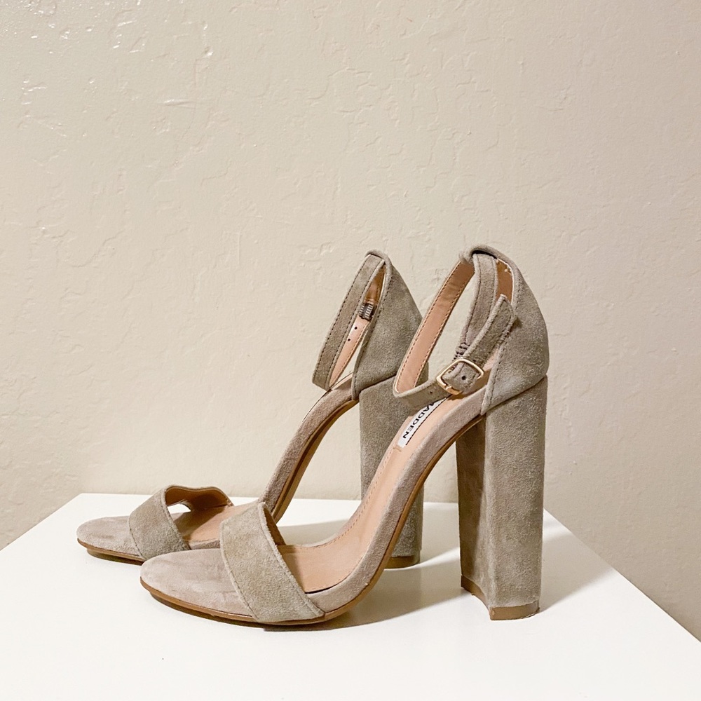 Steve Madden Carrson Sandal Heel Taupe Suede